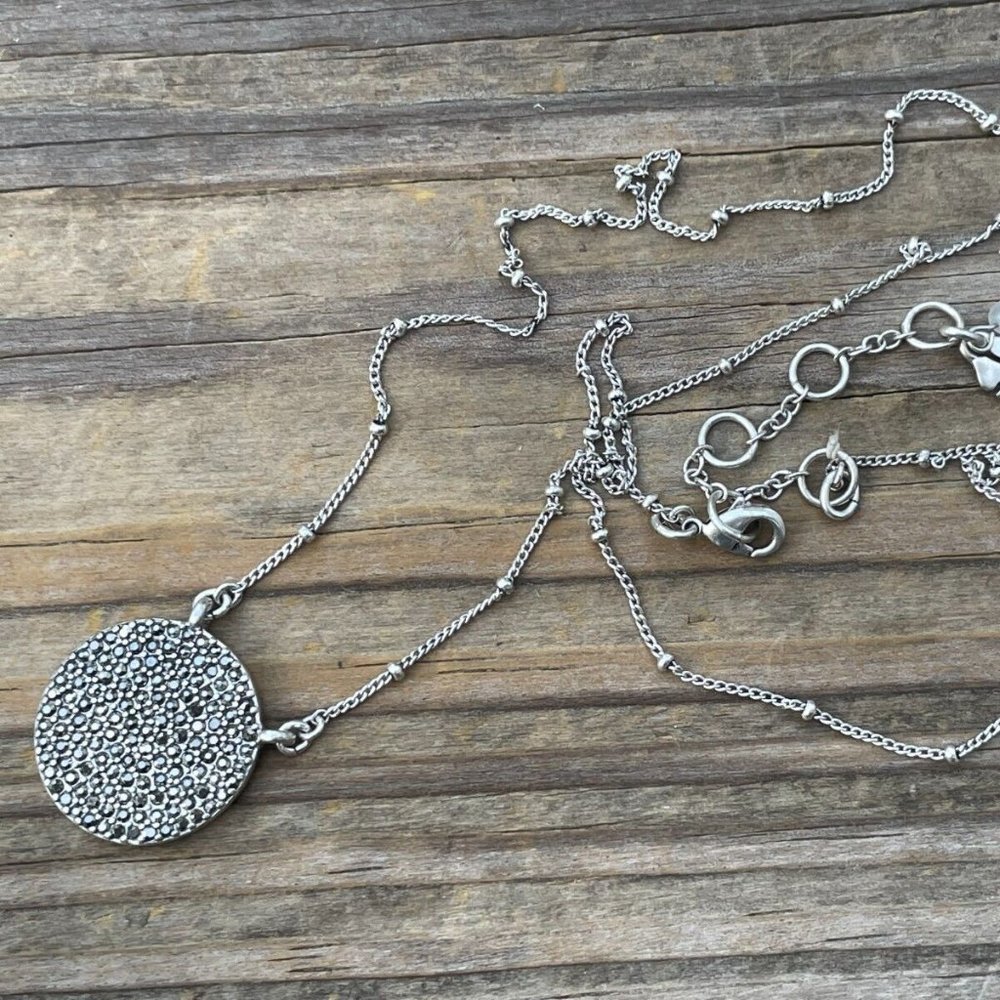 Lucky Brand Women Necklace Silver Tone Marcasite Beads Circle Pendant Jewelry